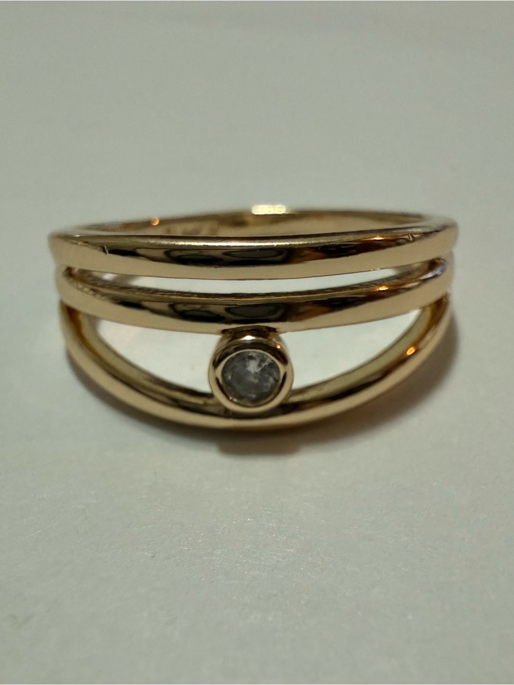 18k Gold Electroplated Split Band Stackable Ring with Center Cz Stone